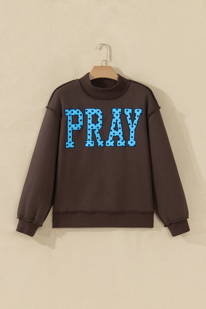 Coffee PRAY Polka Dot Embroidered Mock Neck Sweatshirt