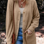 Smoke Gray Fuzzy Buttoned Front Midi Solid Cardigan