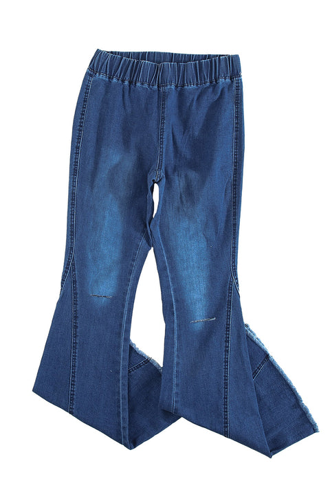 Pantalones de mezclilla con parte inferior de campana desgastada azul cielo 