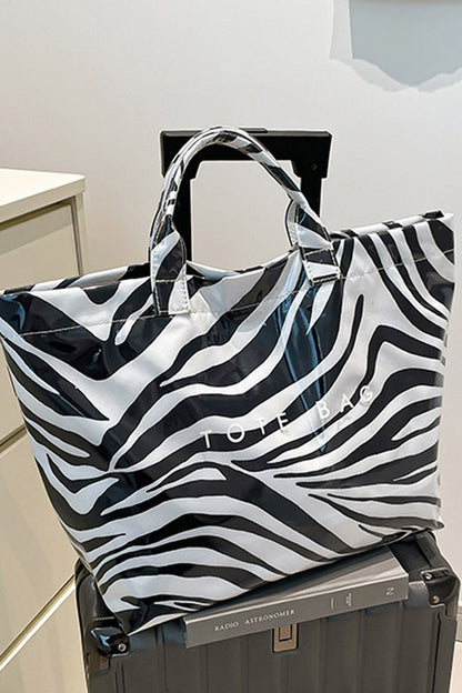 White Zebra Print Travel Tote Bag