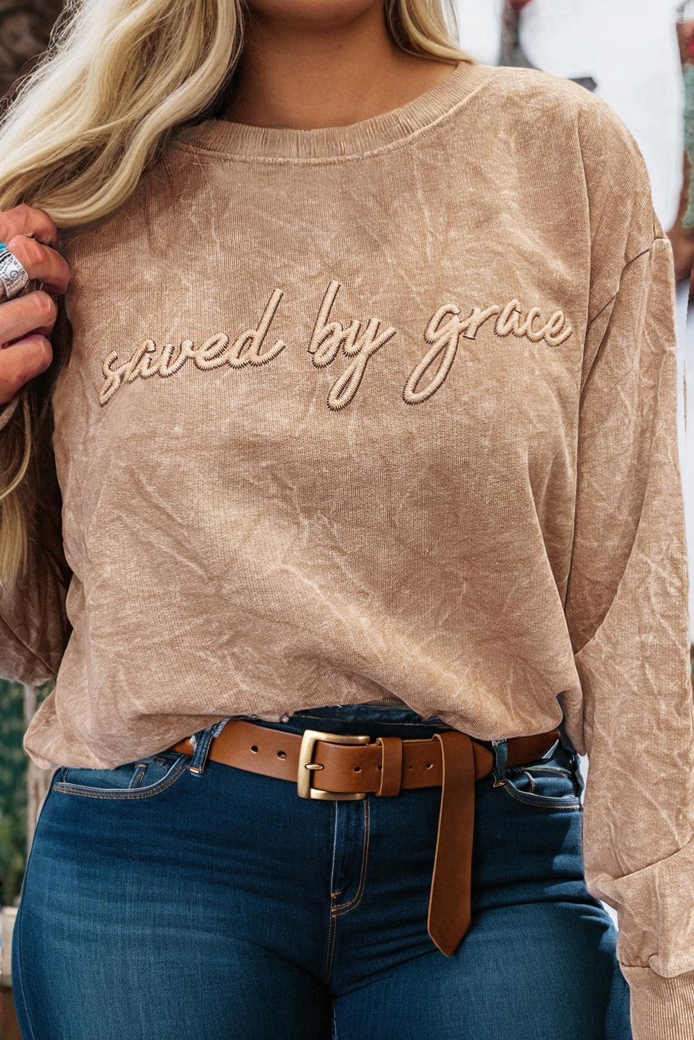 DUNE saved by grace Embroidered Mineral Wash Plus Size Sweatshirt