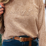 DUNE saved by grace Embroidered Mineral Wash Plus Size Sweatshirt