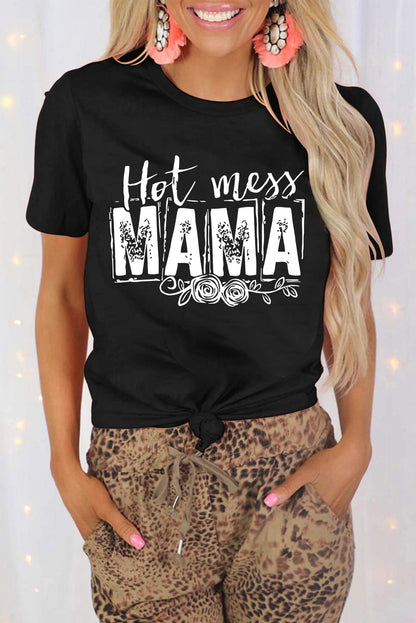 MAMA Camiseta de manga corta con estampado gráfico Hot Mess