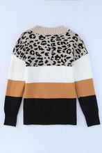 Khaki Leopard Color Block Long Sleeve Sweater