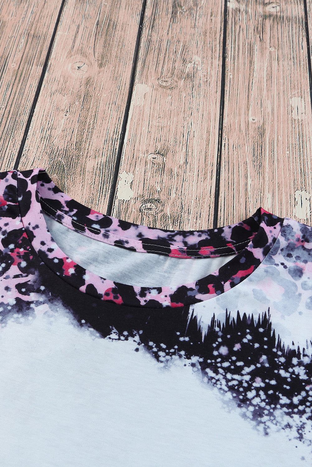 Blank Apparel - Pink Leopard Dyed Print Bleached Blank Tee