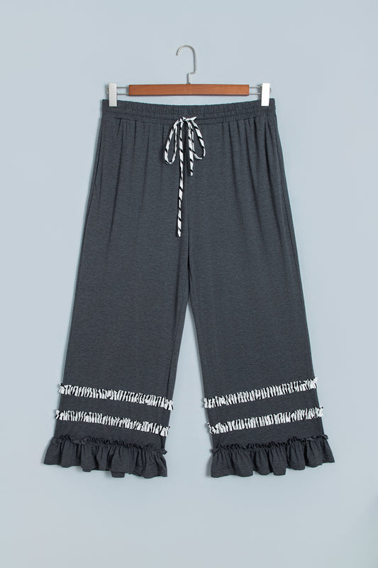 Dark Grey Tiered Ruffled Casual Plus Size Wide Leg Pants