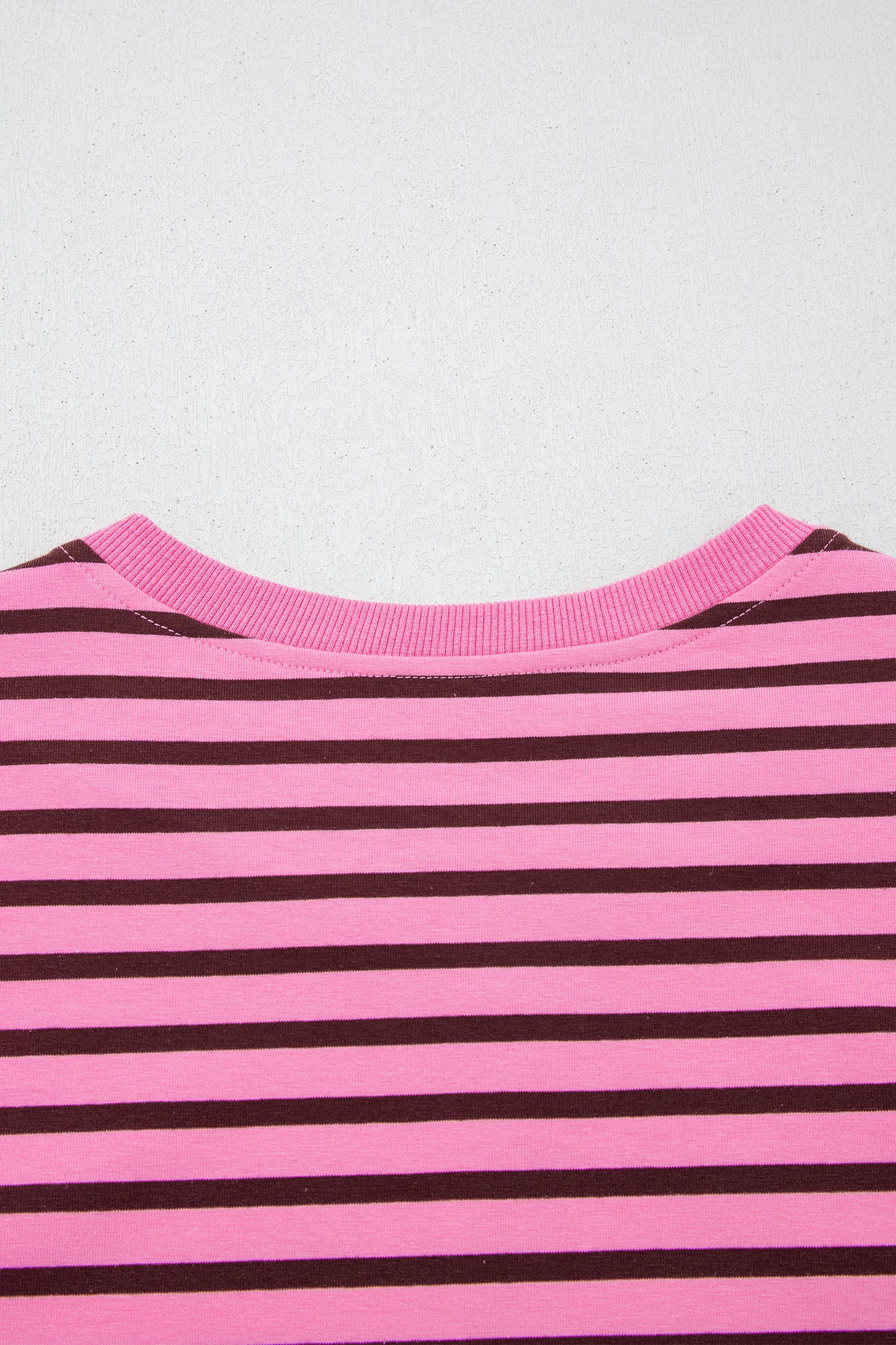 Pink Stripe V Neck Long Sleeve Drop Shoulder Blouse