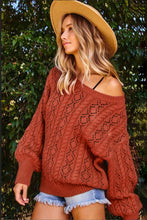 Orange Exquisite Knitted Drop Shoulder Puff Sleeve Sweater