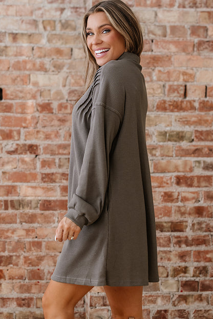 Simply Taupe Waffle Knit Shirt Tunic Dress
