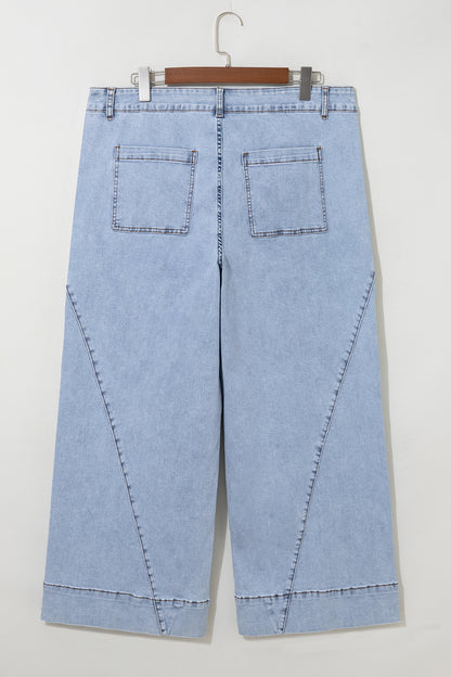 Beau Blue Solid Paneling Loose Fit Plus Size Jeans
