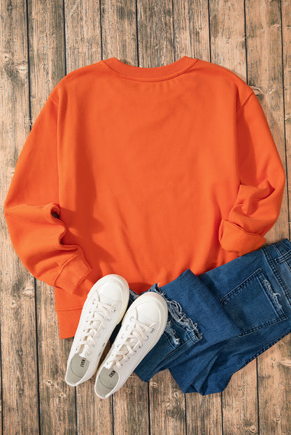 Sweat-shirt en tissu éponge orange roux uni doublé en polaire à épaules tombantes