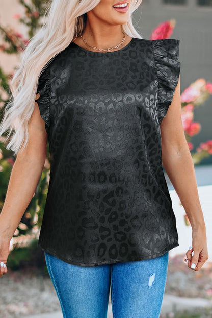 Débardeur à volants en satin imprimé léopard 