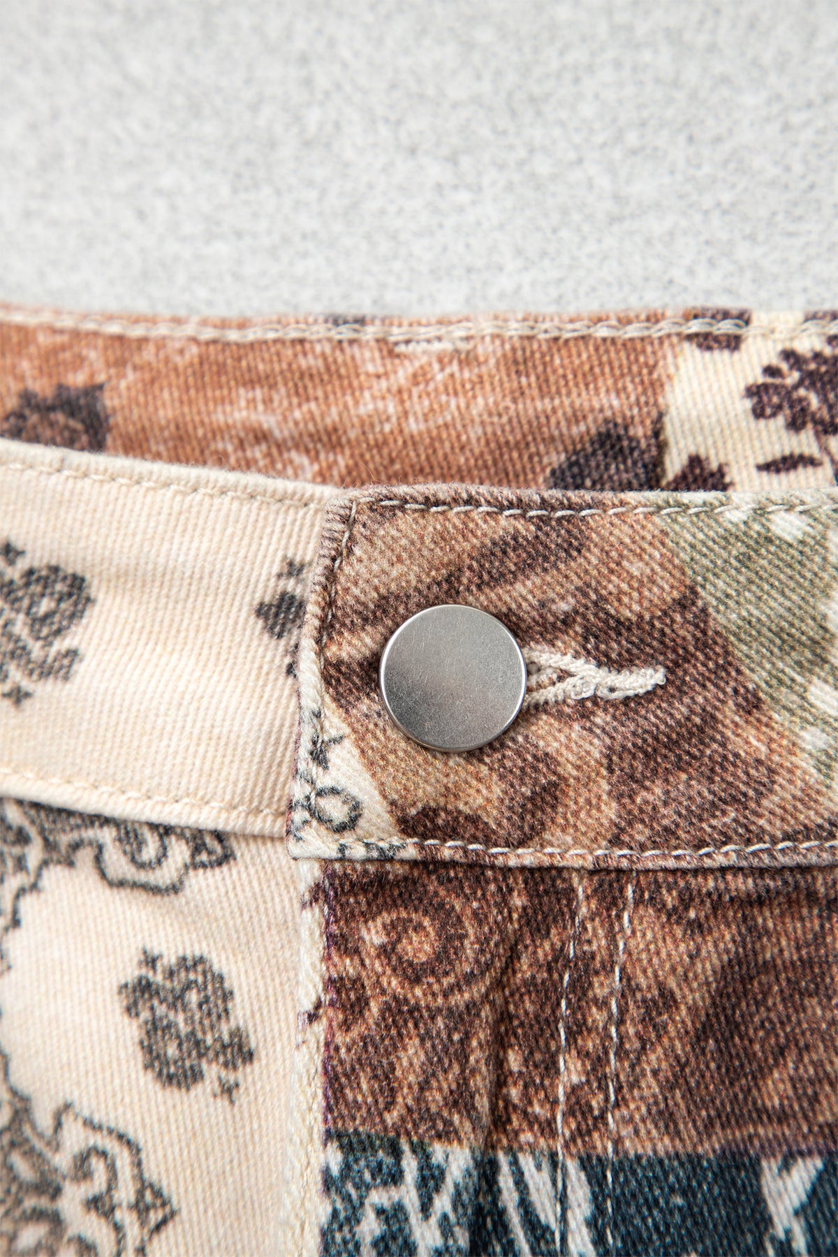 Khaki Western/ Patchwork Print Casual Shift Jeans