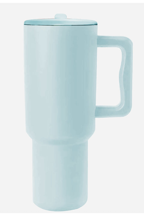Mist Blue Frosted Stainless Handle Large Vacuum Cup with Straw 40oz