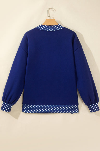 Dark Blue Colorblock Polka Dot Contrast Trim Oversized Sweatshirt