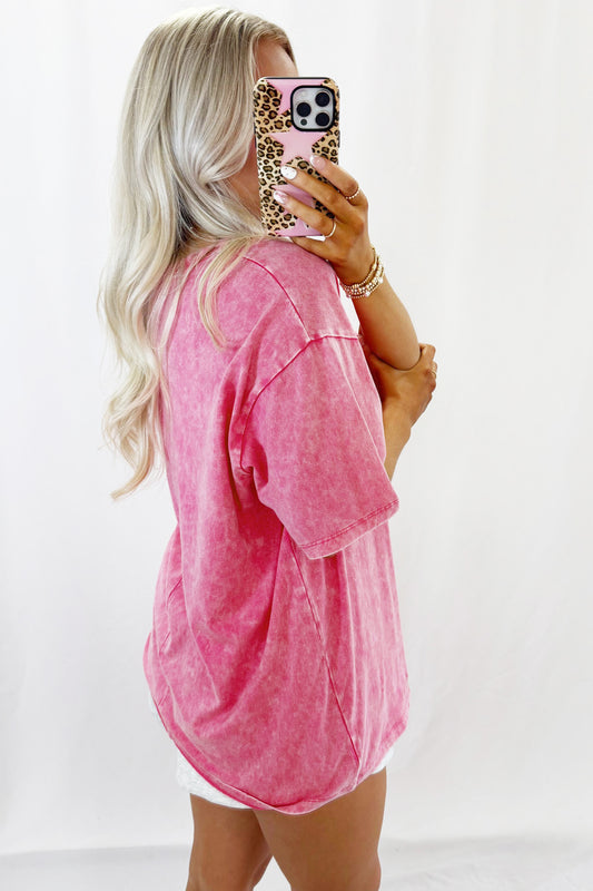 Rose Red Mineral Washed Oversized Tee