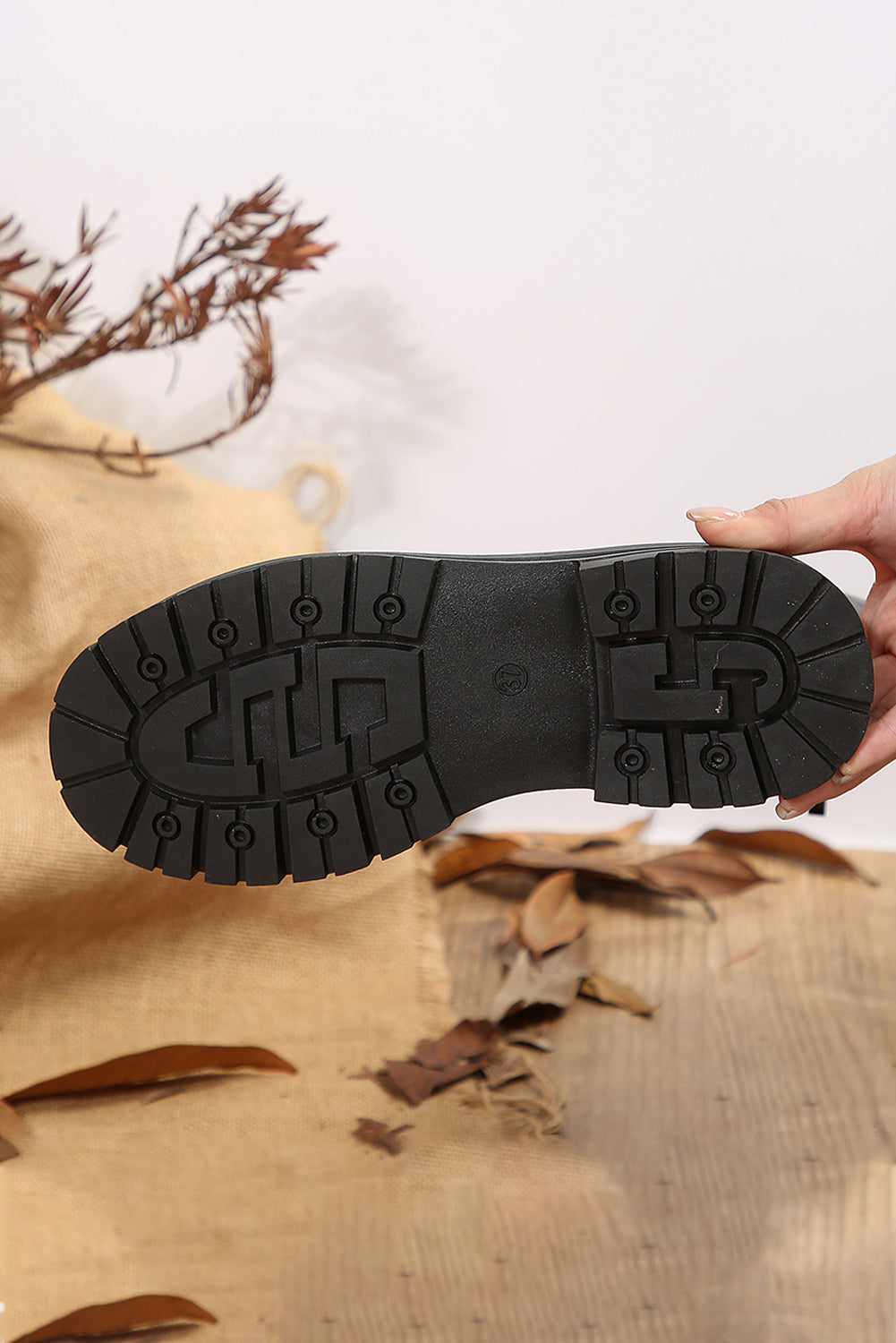 Coffee Wool Knit Patchwork Lace Up Leather Boots