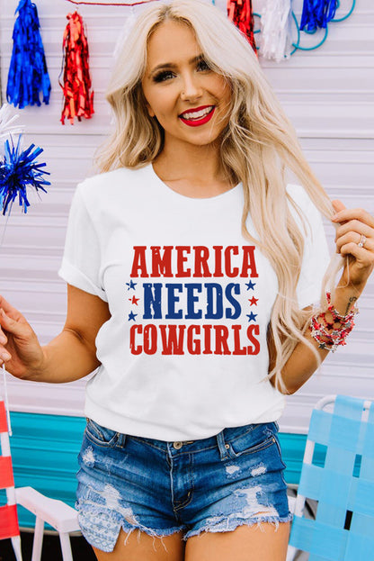 T-shirt ras du cou graphique « L'Amérique blanche a besoin de cowgirls »