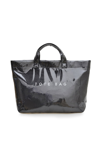 Black white Checkered Glossy PU Leather Tote Bag