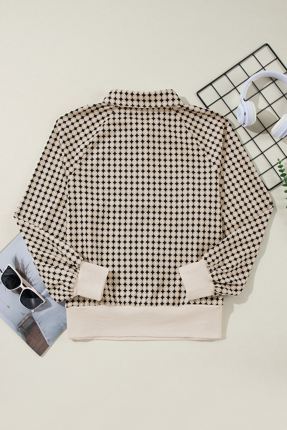 Sweat-shirt noir à col contrasté bicolore grande taille