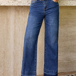 Navy Blue Raw Hem Unique Cuffs Straight High Rise Loose Jeans