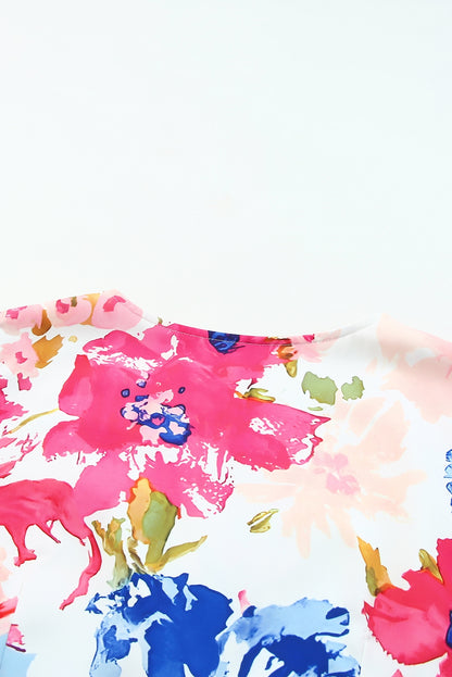 Robe patineuse à col en V et imprimé floral multicolore