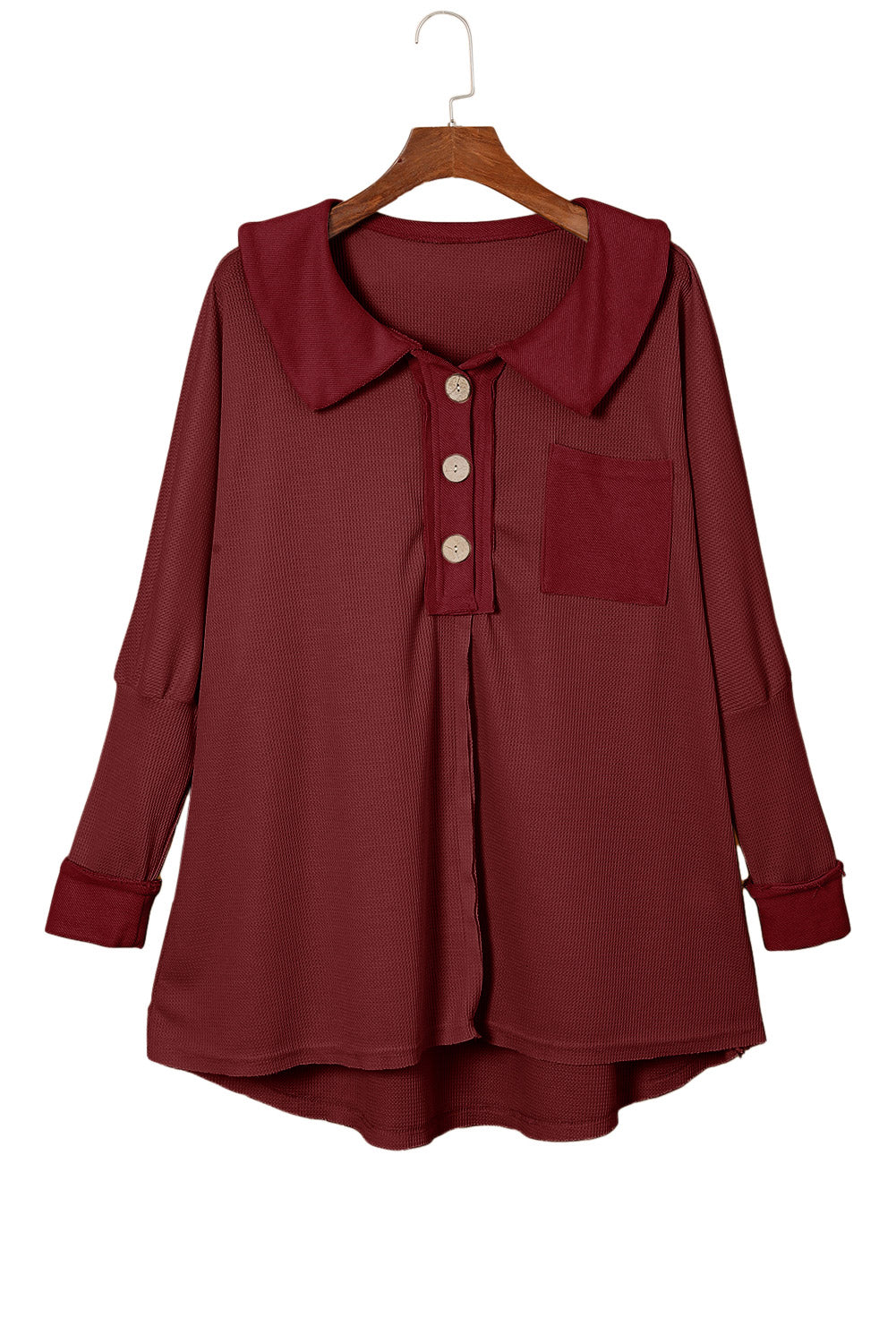 Top de manga larga con botones de punto tipo gofre marrón 