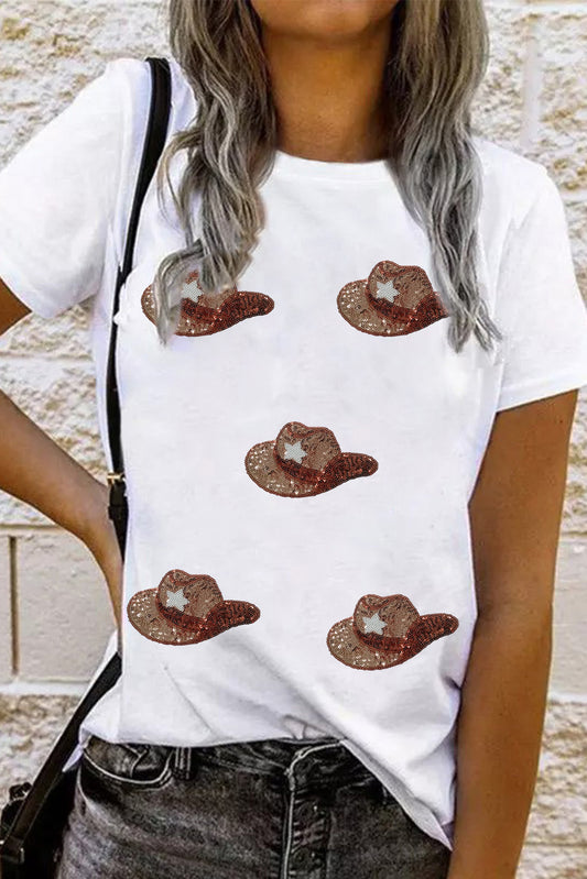 White Sequin Cowgirl Hats Graphic T Shirt