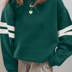 Evergreen Varsity Striped Detail Drop Shoulder Oversized Sweatshirt