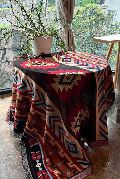 Western Pattern Tasseled Large Blanket