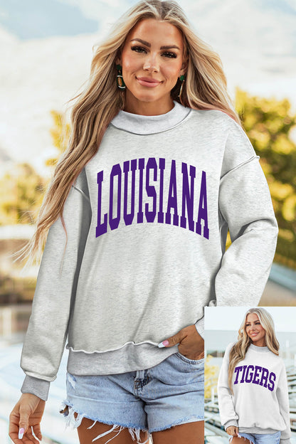 Light Grey LOUISIANA/ TIGERS Double Side Printed High Neck Reversible Sweatshirt