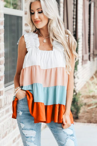 Multicolor Frill Tiered Colorblock A-line Sundress