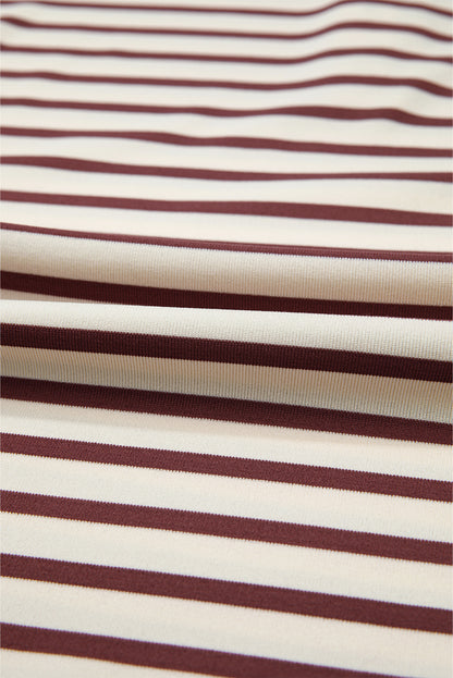 Red Dahlia Striped Print Drop Shoulder Long Sleeve Henley Top