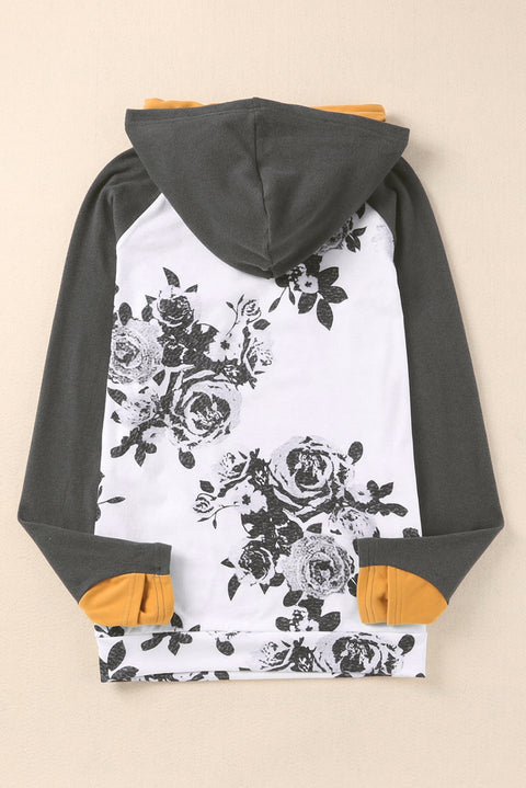Floral Pattern Raglan Sleeves Double Hood Sweatshirt