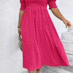 Sachet Pink Swiss Dot Smocked Frilled Neckline Short Sleeve Plus Size Dress