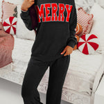 Black MERRY Corded Long Sleeve Top and Pockets Pants Set