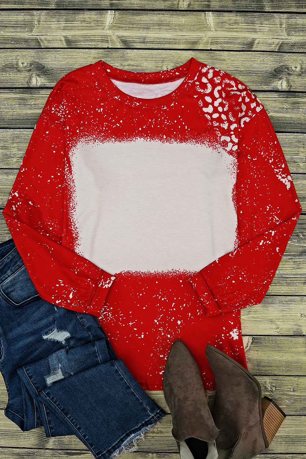 Red Retro Bleached Leopard Spot Pullover