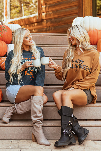 Dark Grey Pumpkin Spice Baby Graphic Textured Sweatshirt