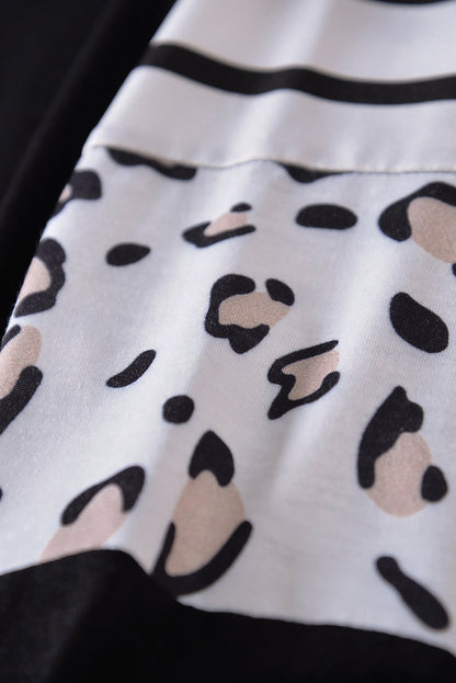 Black Striped Animal Print Colorblock Long Sleeve Top