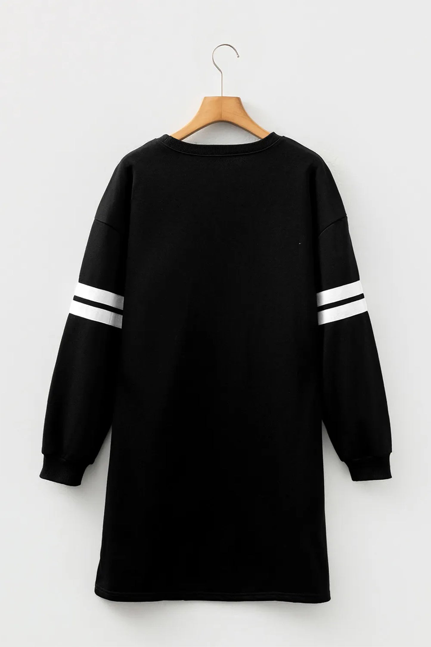 Black Sequin Ghost Graphic Varsity Striped Sleeve Halloween Sweatshirt Dress