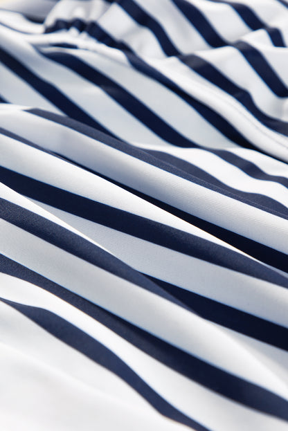 Maillot de bain tankini 2 pièces à rayures bleues avec cordon de serrage et effet gainant