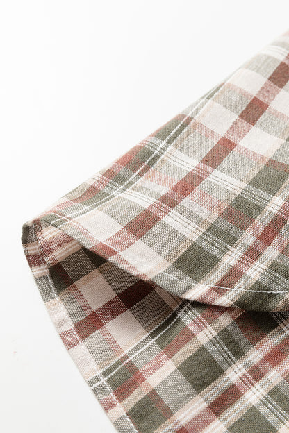 Brown Plaid Print Striped Patchwork Single Chest Pocket Buttoned Shirt