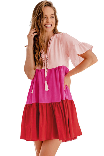 Multicolor Frill Tiered Colorblock A-line Sundress