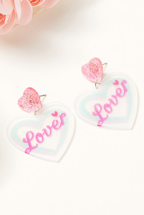 White Valentines Sweet Lover In Heart Acrylic Earrings