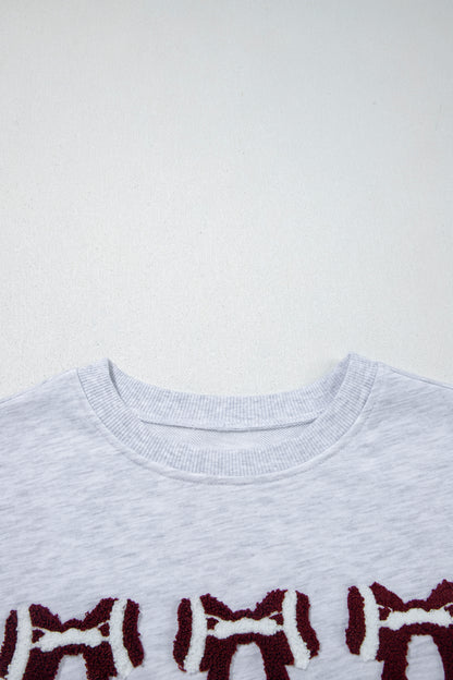 Gray Chenille Embroidered Rugby Bow Game Day Oversized Sweatshirt