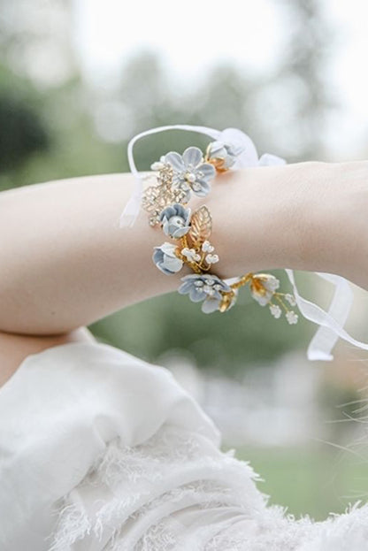 Alloy Flower Ribbon Tie Wedding Bracelet
