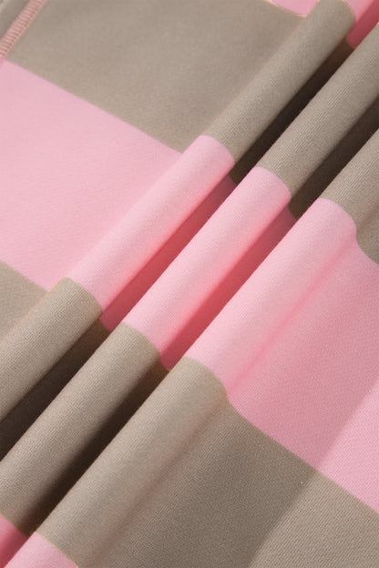 Pink Stripe Striped Colorblock Patch Pocket Split Hem Oversized Long Sleeve Sweatshirt
