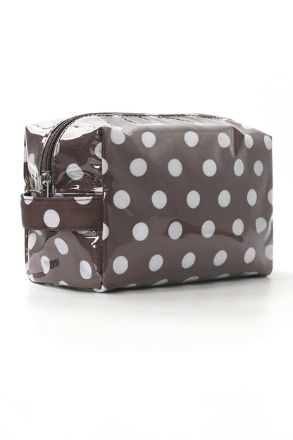 Coffee Durable PVC Polka Dot Makeup Bag