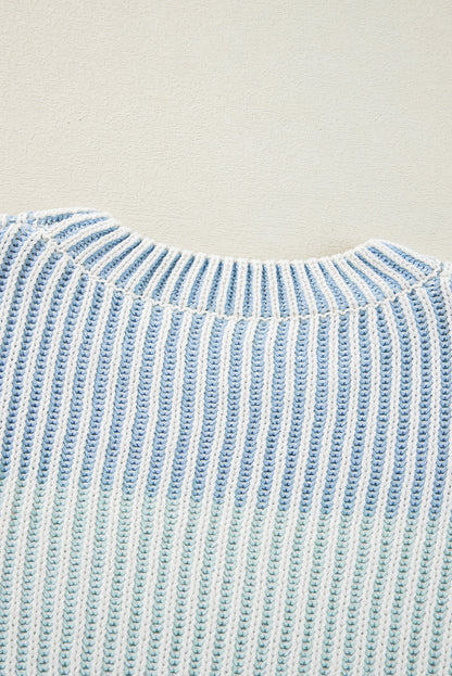 Pull à manches bouffantes en tricot texturé multicolore colorblock