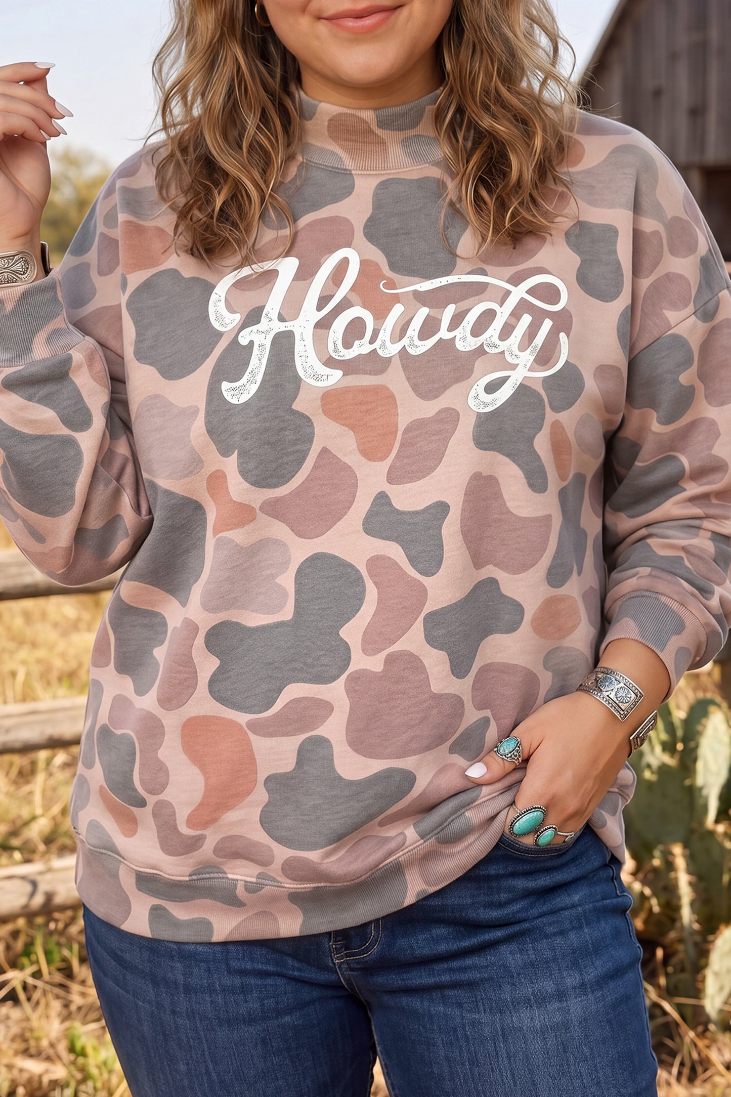 Multicolour Camouflage Western Graphic Plus Size Sweatshirt
